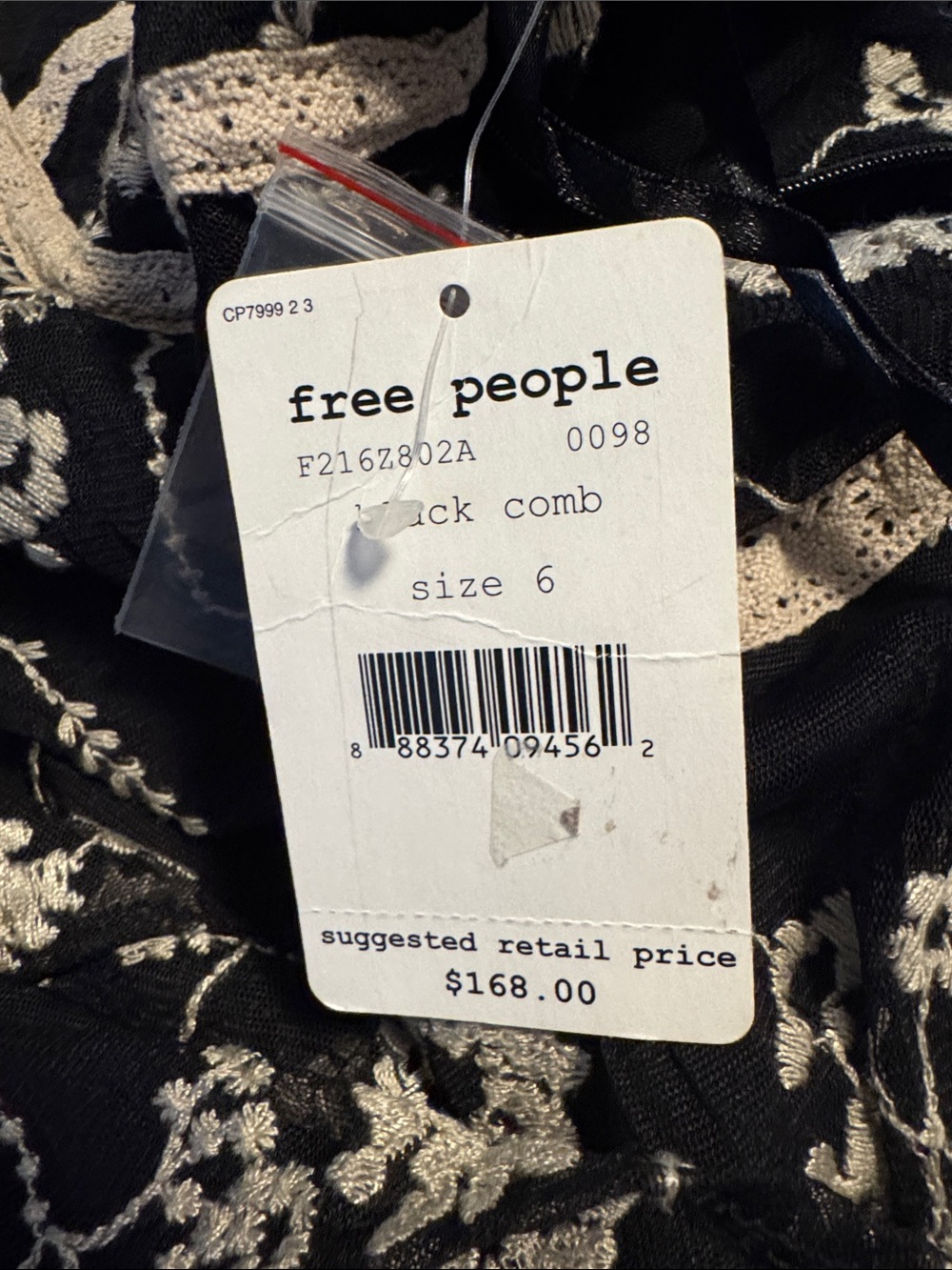 Free People Black Dress with Cream Floral Embroidery - Picture 3 of 3